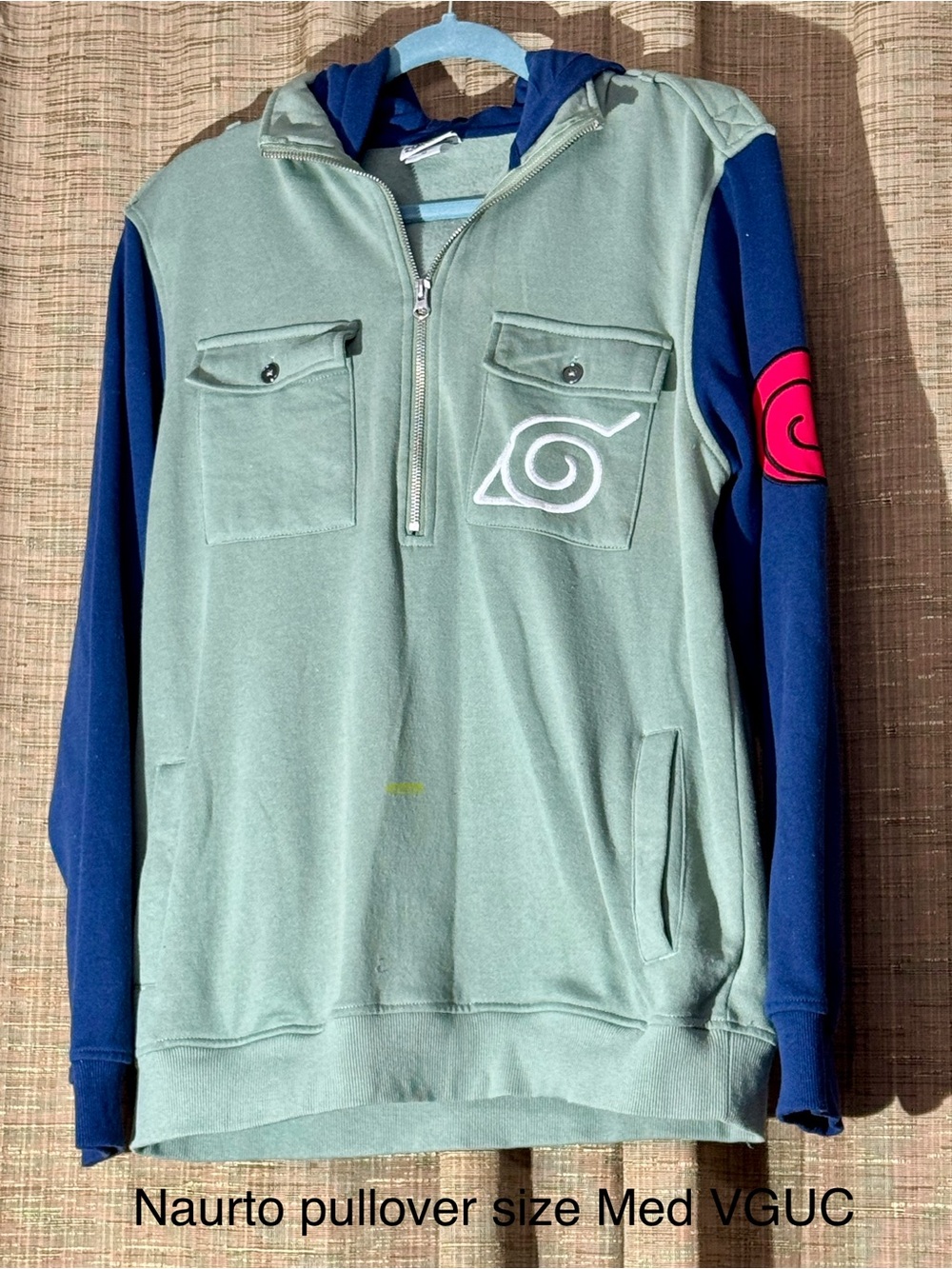 Men's Zip-Up Pullover Sweater - Sage Green with Navy Sleeves